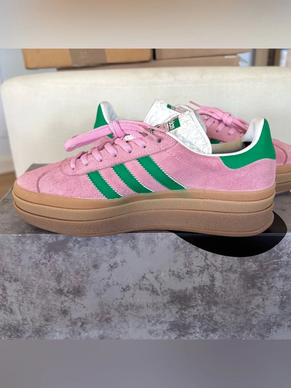 Adidas Gazelle Bold Pink Lucid Cyan Shoes Womens Size 7 IE0420 Platform Sneakers